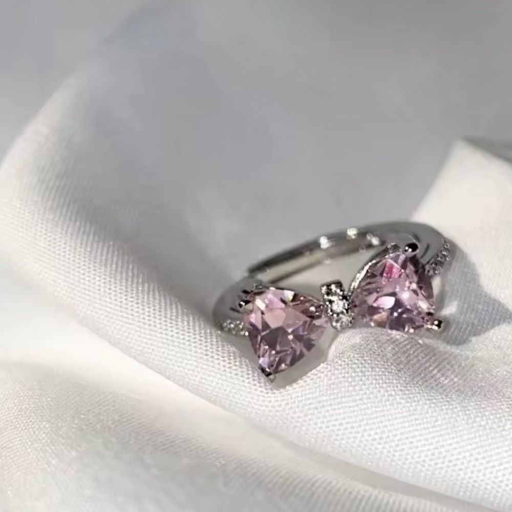 Silver Ring with Pink gemstone bow